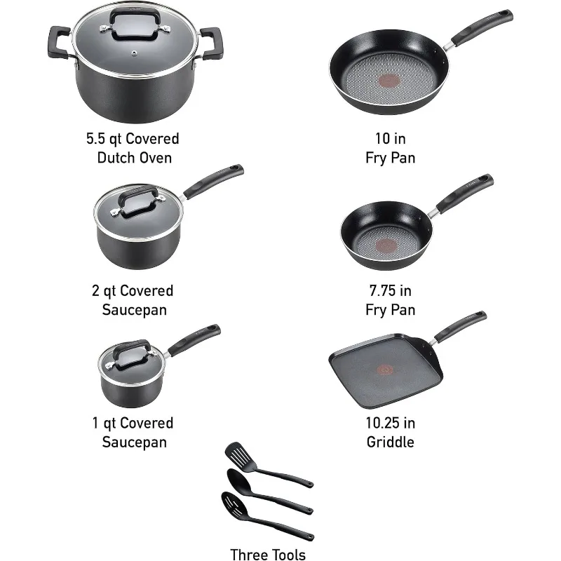 Nonstick Cookware Set 12 Piece, Oven Broiler Safe 350F, Pots and Pans, Kitchen Cooking Set w/ Fry Pans, Saucepans