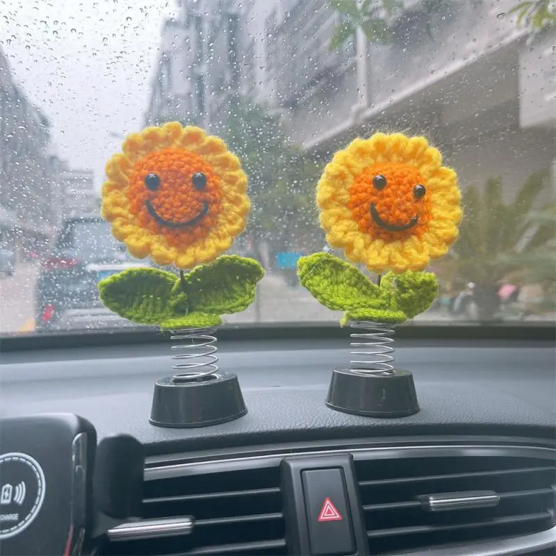 

Hand-woven Sunflower Car Ornaments Creative Simulation Shake Head Sunflower Car Decoration Styling Car Interior Accessories