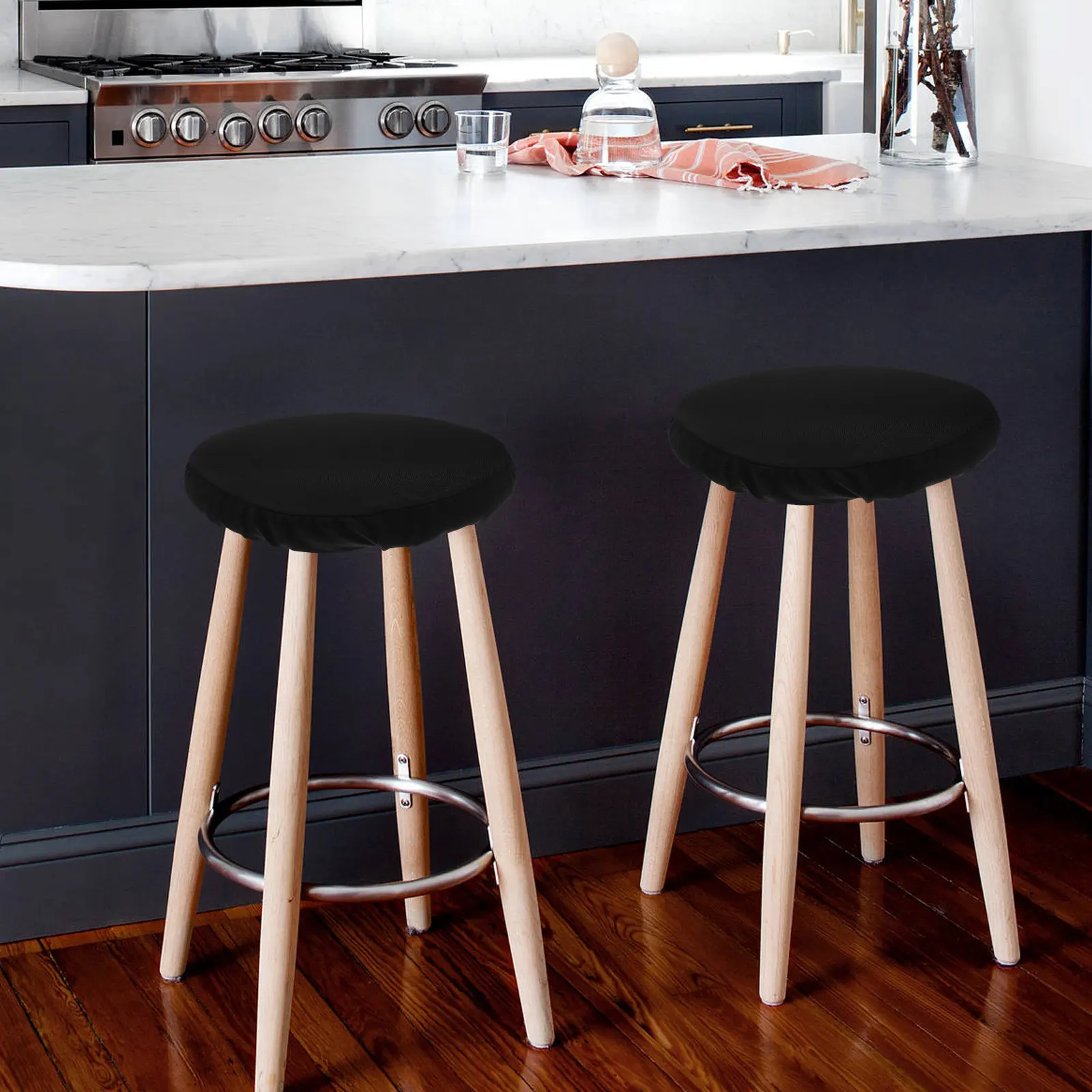 Round Bar Stool Seat Covers 4 Pack Elastic Stretch Washable Slipcovers for Kitchen Vanity Chairs