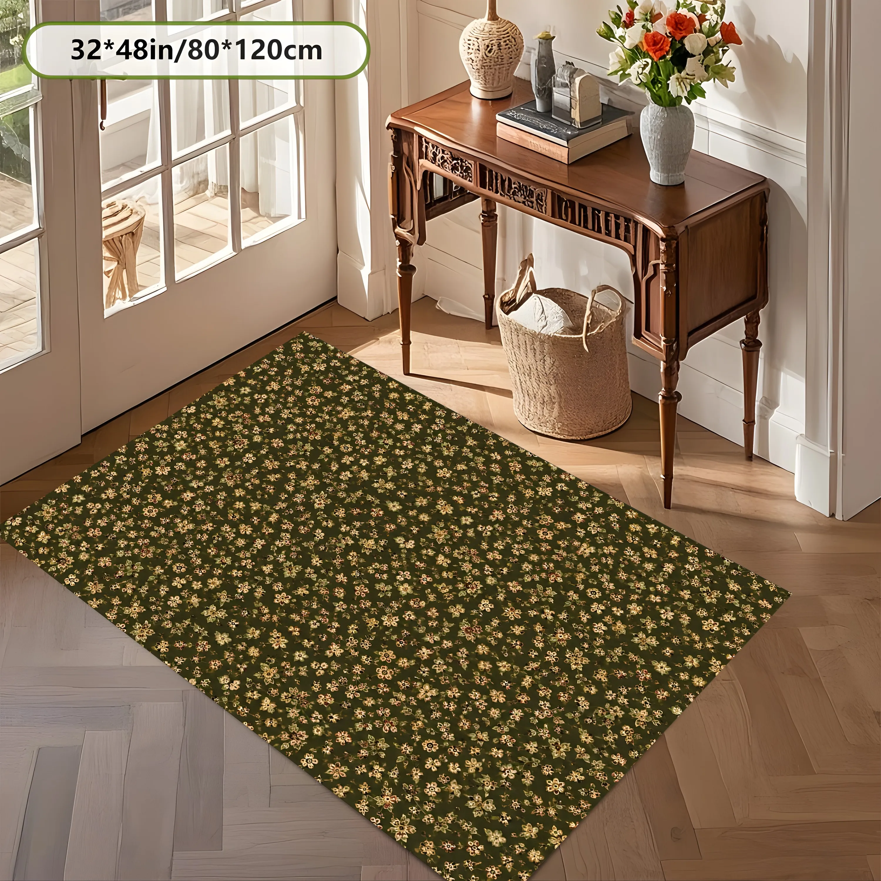2D Carpet with All-Over Retro Small Floral Pattern in Gentle Pastoral Style for Living Room and Bedroom