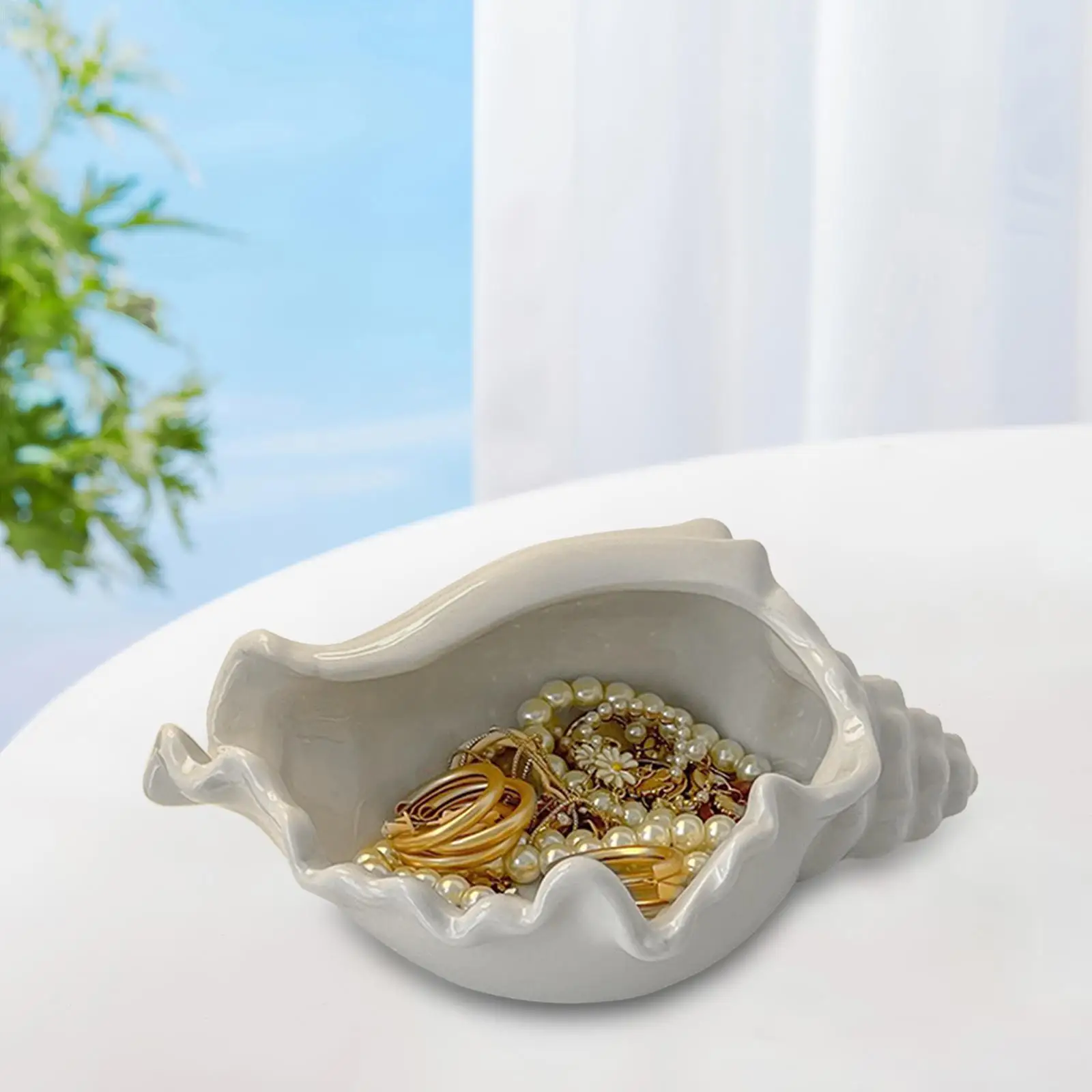 Conch Jewelry Dish Jewelry Storage Tray Ceramic Jewelry Plate Holder Trinket Tray for Rings Bedside Dresser Bathroom Kitchen