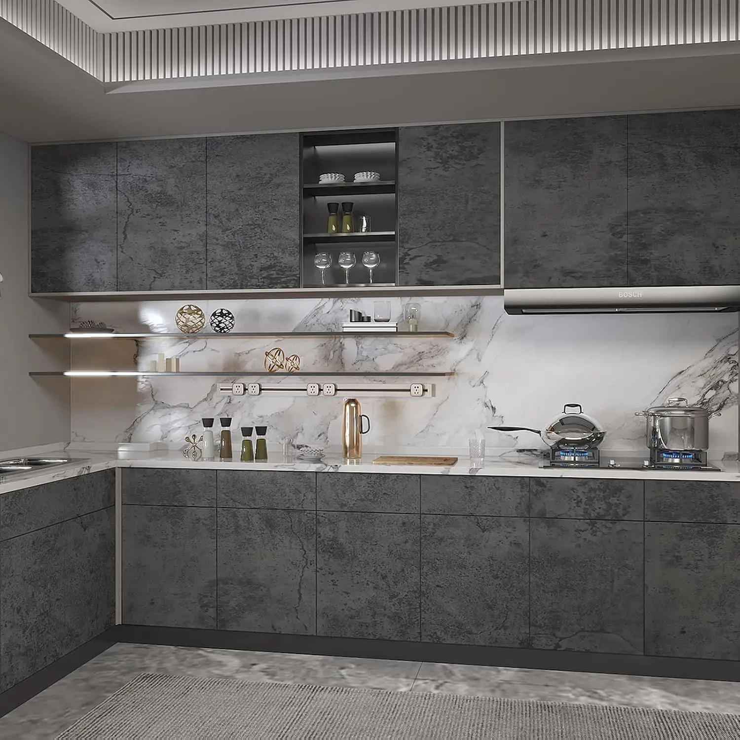 Wallpaper Perekat Diri Abu-abu 55 cm x 5m Tekstur Beton Semen 3D Tebal Matt Tahan Air Film Furnitur Vinyl Stiker Dinding