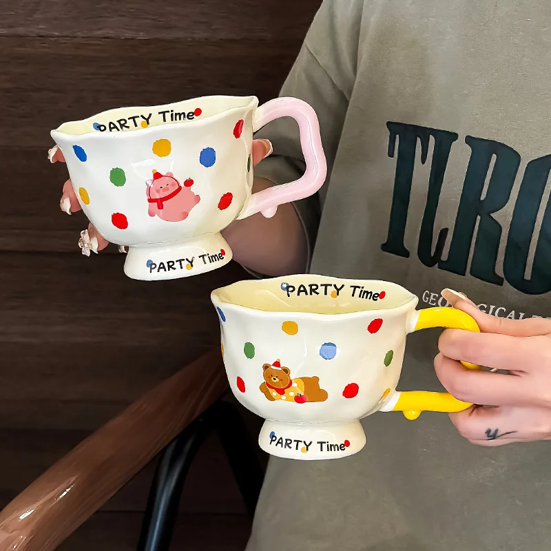 370 ML Cute Cartoon Printed Ceramic Coffee Cup Girls Daily Household Drinking Mug