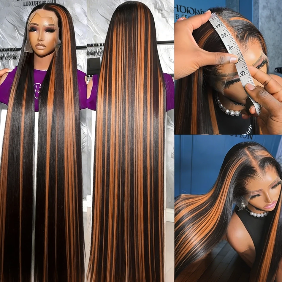 

P1B30 Highlight Ombre Straight Human Hair Wigs 13X6 Hd Lace Frontal Wig Brazilian 30 Inch Lace Front Wig Pre Plucked 250 Density