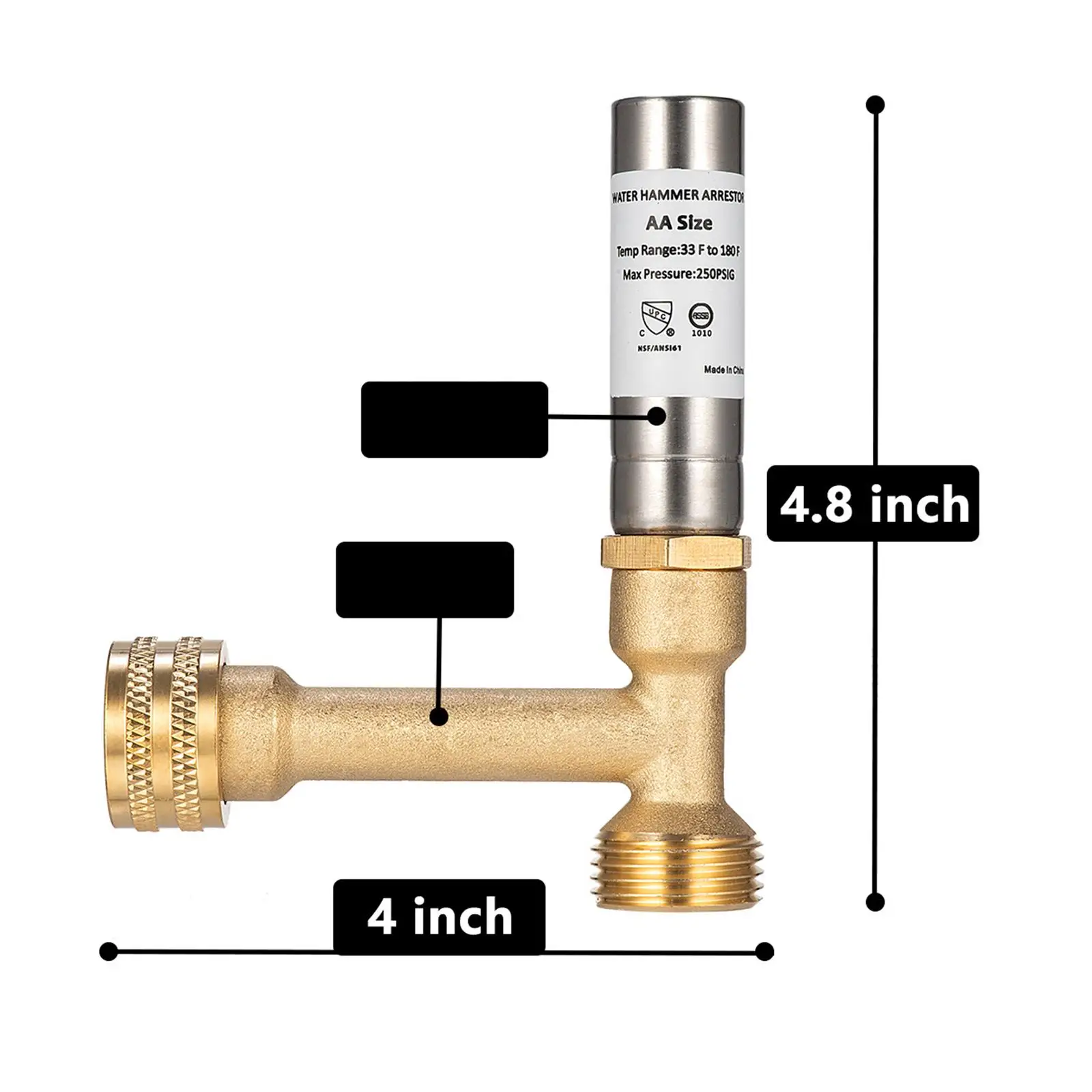 3/4 Inch Water Hammer Arrestor Stainless Steel Fitting Dual Pipe Noise Filter for Washing Machine and Laundry Room Use