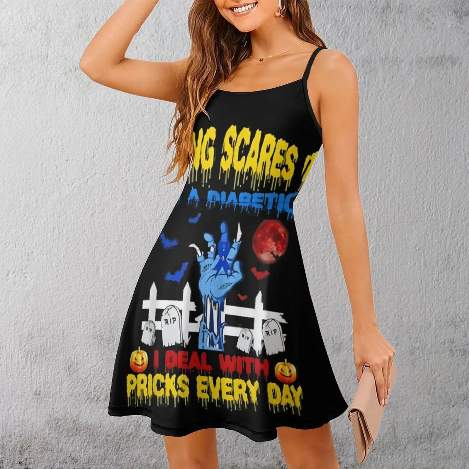 

Diabetic Halloween Tee Women's Sling Dress Joke Suspender Dress Novelty Exotic Woman's Clothing Parties