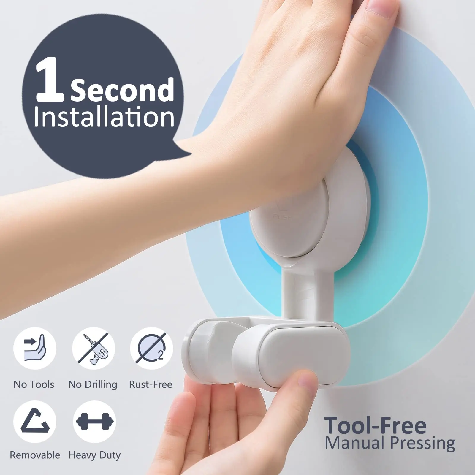 TAILI Suction Shower Head Holder Adjustable Reusable Wall Mounted Handle 360° Rotatable Load-bearing 5kg Detachable Punch-free