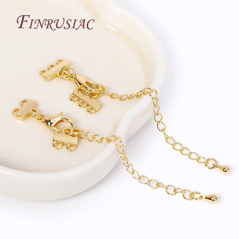 

18K Gold Plated Brass Metal Lobster Clasps with Extension Chain with 2/3-Strand End Bar Lock For DIY Jewelry Making Fittings