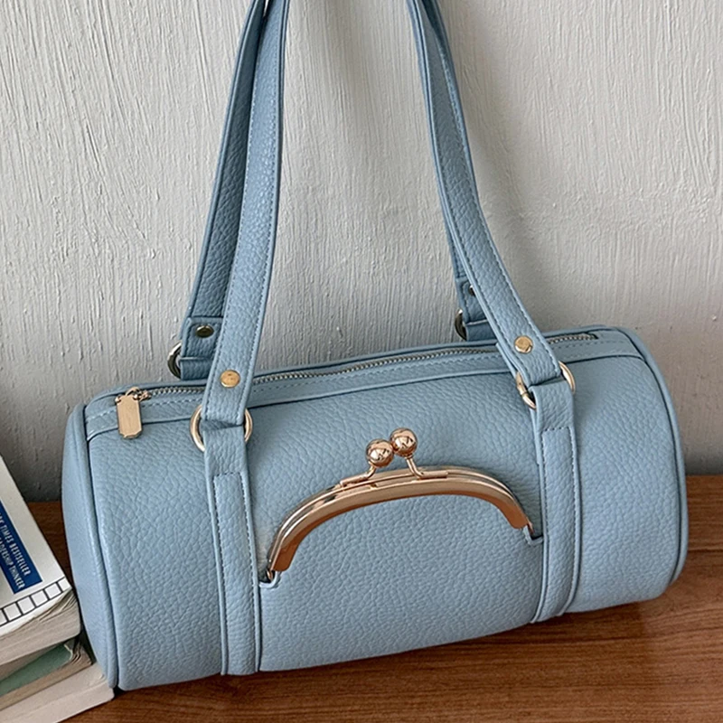 

Boston Bowling Barrel Bag,Snail Horns Decoration Round Bucket Underarm Shoulder Bag For Women, Casual Summer Top Handle Handbag