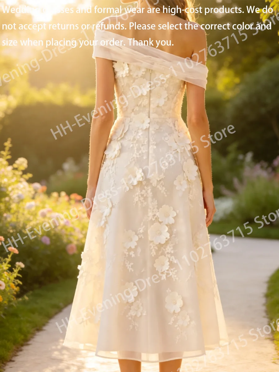 Elegant Off The Shoulder Floral Sleeveless Slim A-Line Bride Wedding Dresses Bridal Gowns Customized