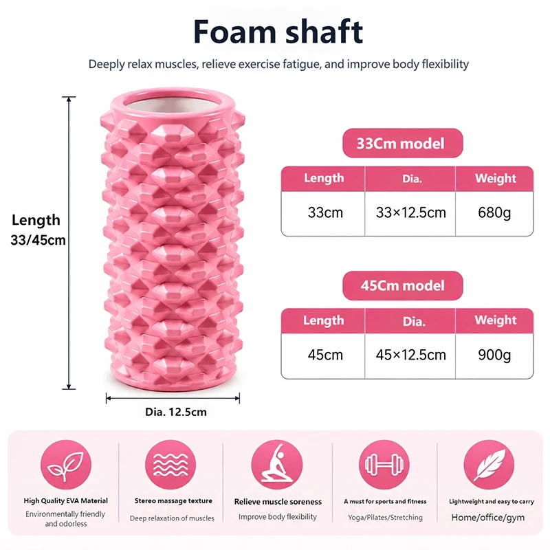 EVA Foam Roller with PVC Core 33/45cm Spiky Massage Roller Deep Tissue Muscle Release Fitness Yoga Column Multi‑Color