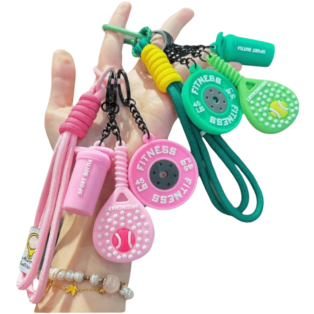 Dopamine Fitness Series Pendant Detachable with Buckle Simulation Dumbbells Keyring Simulation Style Tennis Racket Set Keychain