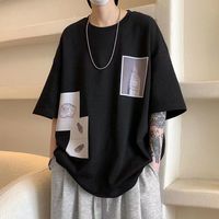 Men's Casual Print Plus Size T Shirts Summer New Short Sleeve Solid Loose Youth All-match Tops Tees Fashion Vintage Men Clothing