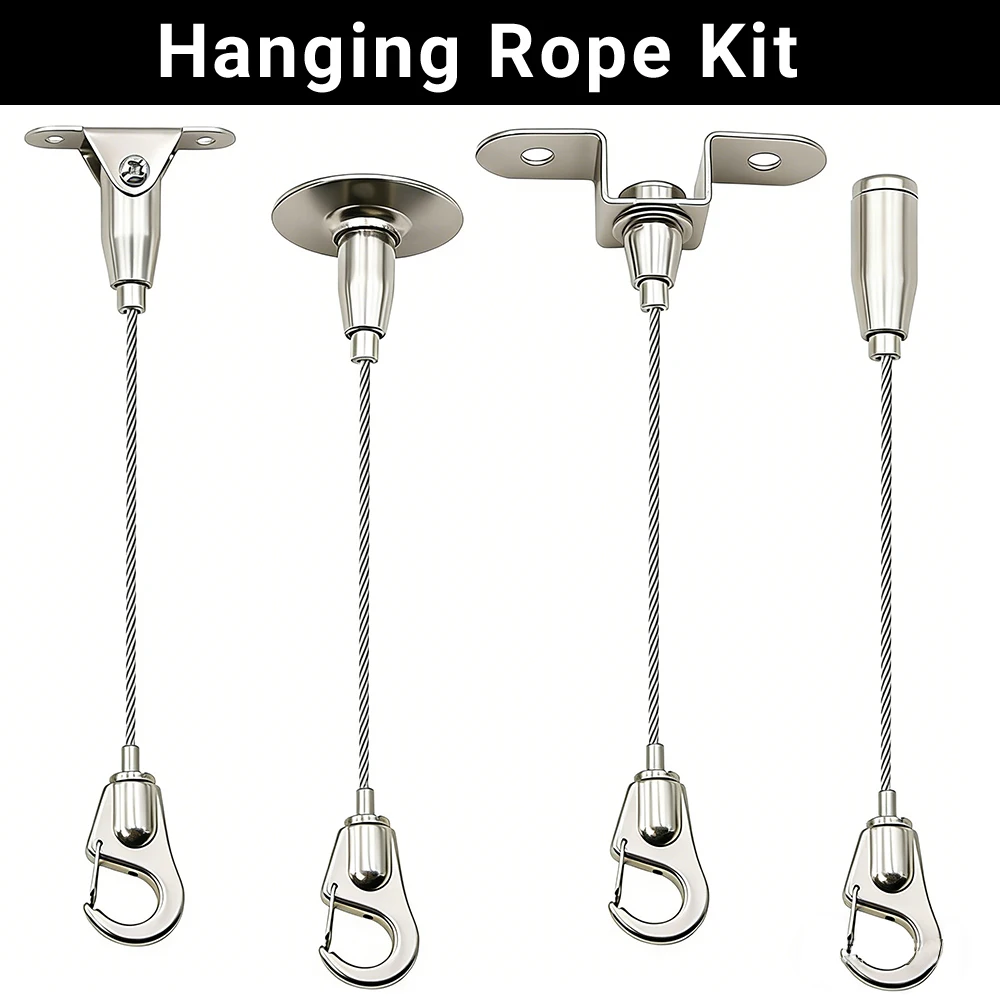 2-10PCS 1.5mm 304 Stainless Steel Wire Rope Hanging Kit A/B/C/D Alloy Hooks 0.5-3M For Advertising Acrylic Sign Suspension