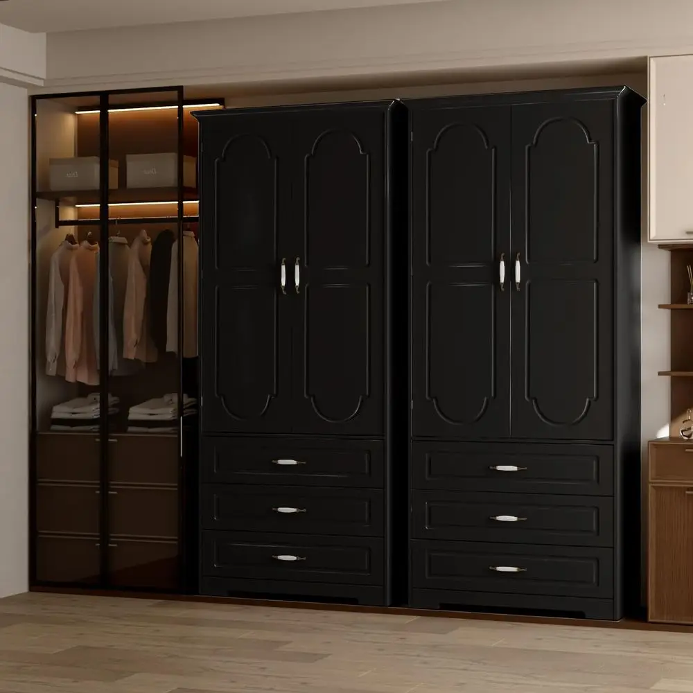 Armoire Wardrobe Closet with 3 Ders and LED Light 72