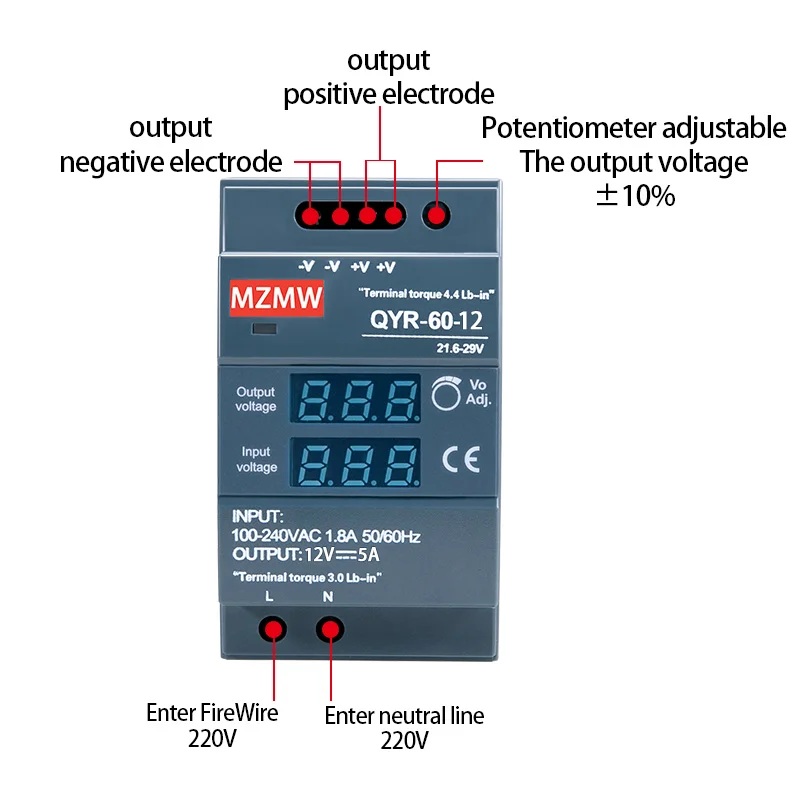 Rail Switch Power Supply Digital Display 60W 100W 150W AC 100-240V DC 12V 24V LED Strip Lighting Transformers Adapter