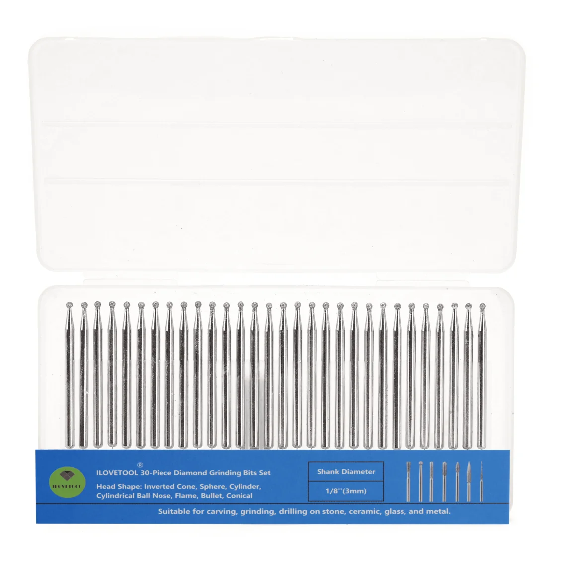 30 Pcs 2mm Diamond Drill Bits 3mm Shank for Dremel Jewelry Lapidary Tools for Rock Glass