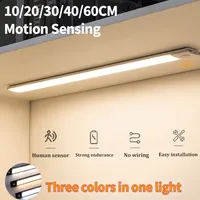 LED Motion Sensor Under Cabinet Lights Cupboard Bedroom Wardrobe Closet Indoor Lights Lighting Night Light 10/20/30/40/50/60cm