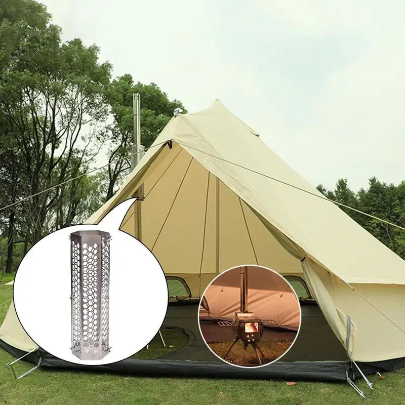 Tent Stove Pipe Mesh Pipe Hexagonal Spark Arrestor Anti-Scald Chimney Pipe Lightweight Chimney Tube Filter Chimney Rain Cap For