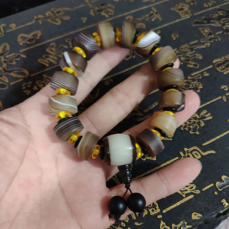 Natural Silk Wrapped Agate Single Loop Bracelet for Men's Style Retro Ethnic Style Versatile Bracelet Jewelry