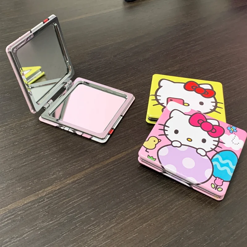 Hello Kitty Mirror Portable Small Mirror Hello Kitty Sanrio Portable Folding Mirrors Double-Sided Pattern Makeup Gift For Girl