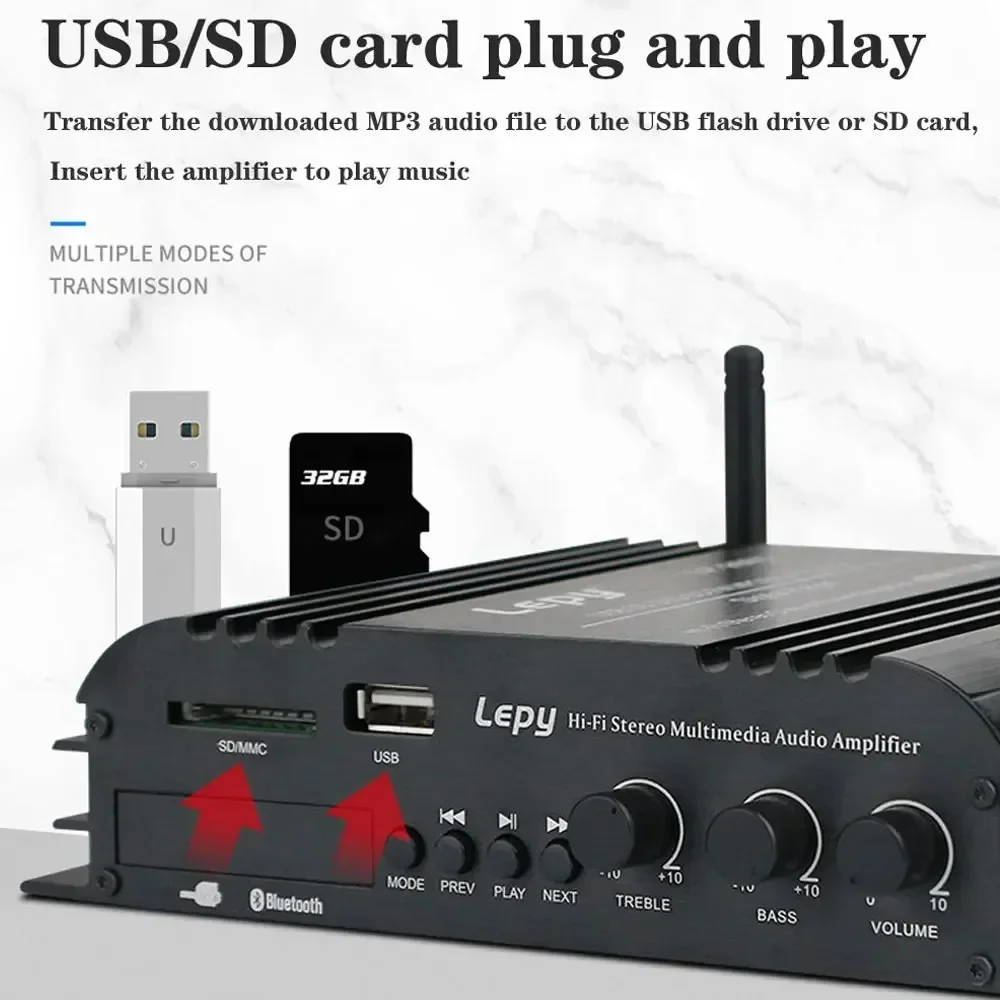 

For LEPY LP-269S Bluetooth Amplifier 4-Channel HiFi Stereo USB SD DVD CD FM MP3 Sound Amp for Car Home Computer Lossless Music