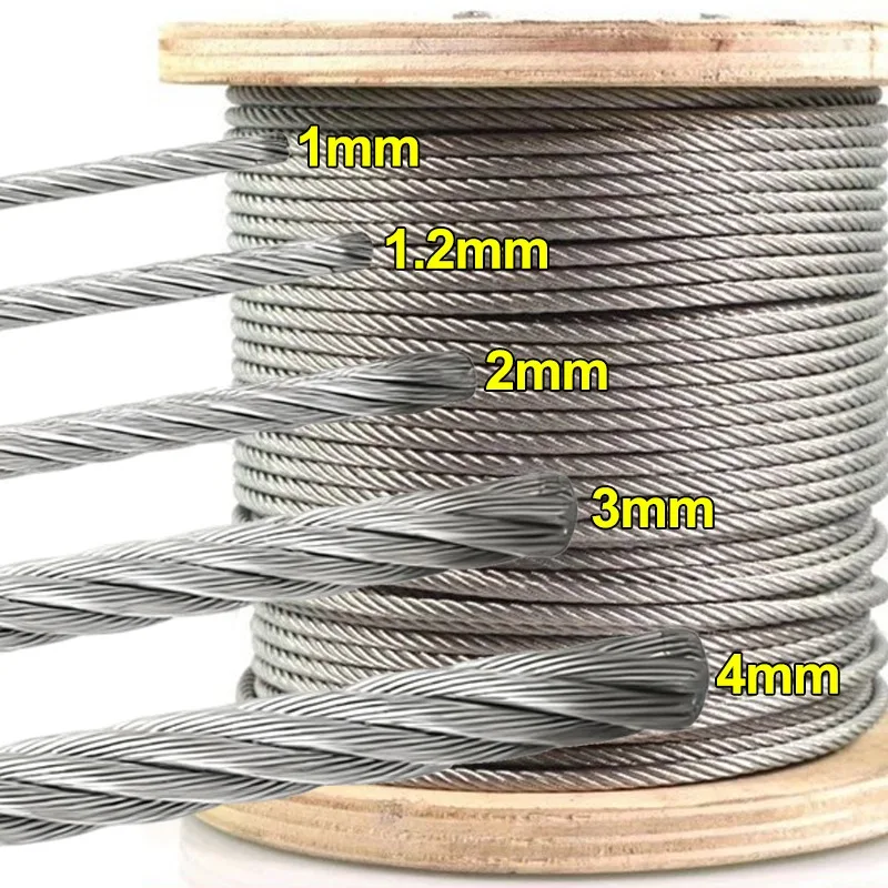 Câble métallique en acier inoxydable de 10 à 50M, câble de levage suspendu robuste, corde à linge, gréement extérieur, garde-corps, matériel de ligne souple
