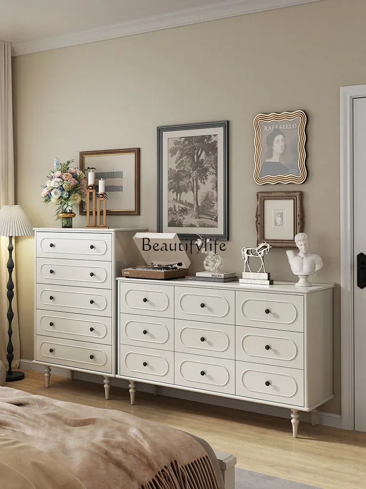 French cream chest storage living room against the wall bedroom bedside storage cabinet retro solid wood image 4