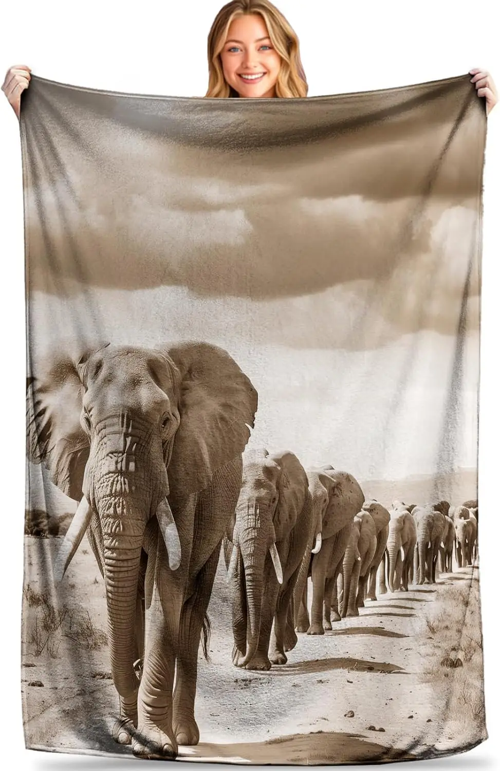 Wild Elephant Soft Flannel Blanket for Couch Bed Camping All-Seasons Cute Animal Home Decor- Gifts for Child Friends Women