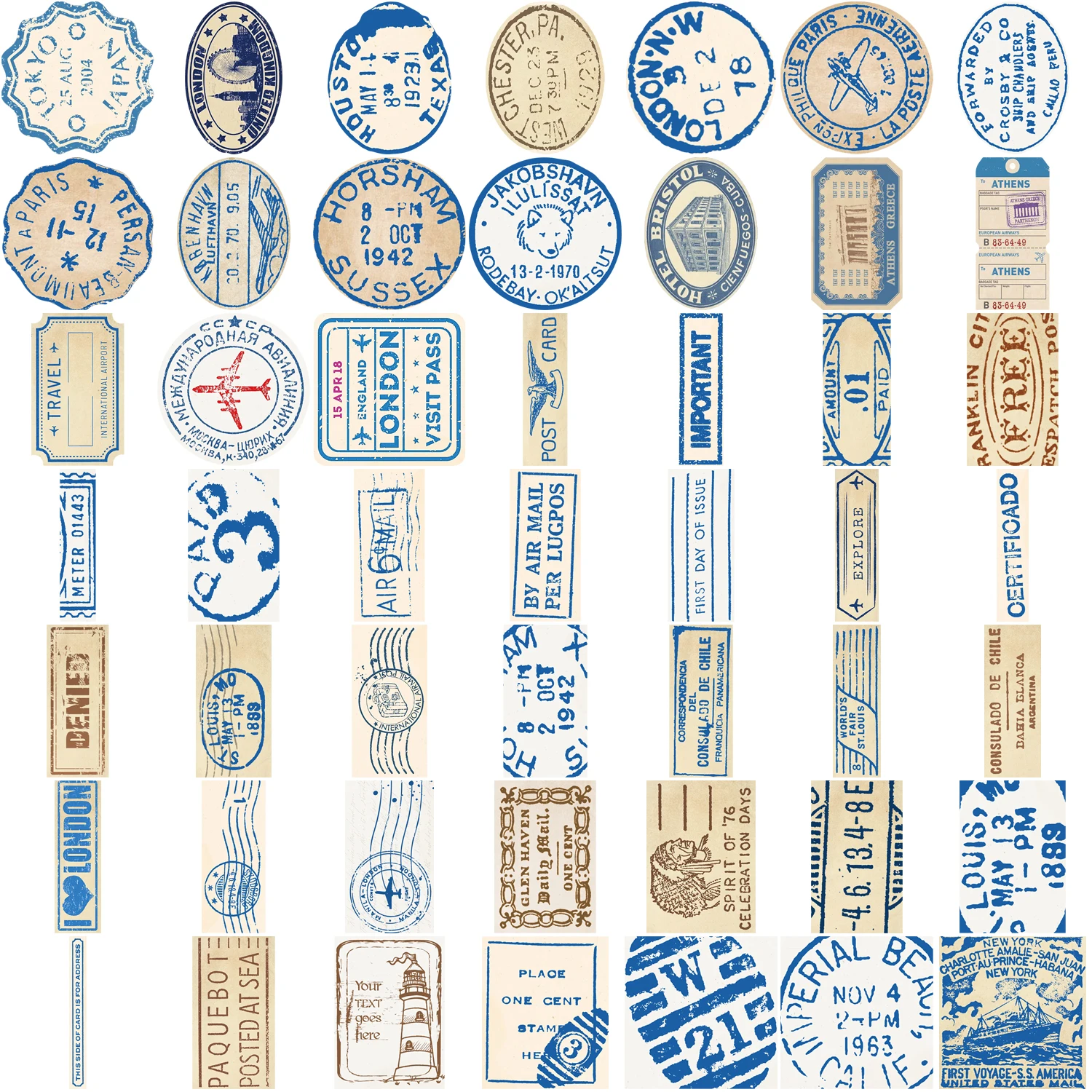 50pcs Travel Ticket Sticker Retro Style Handbook Material Phone Case Laptop Luggage Water Bottle Stationery Decorative Stickers