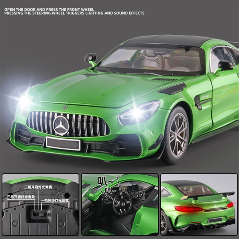 1/18 Benzs-GT GTR Alloy Racing Car Model Diecast & Toy Vehicles Metal Sports Car Model Simulation Sound and Light Kids Toy Gift