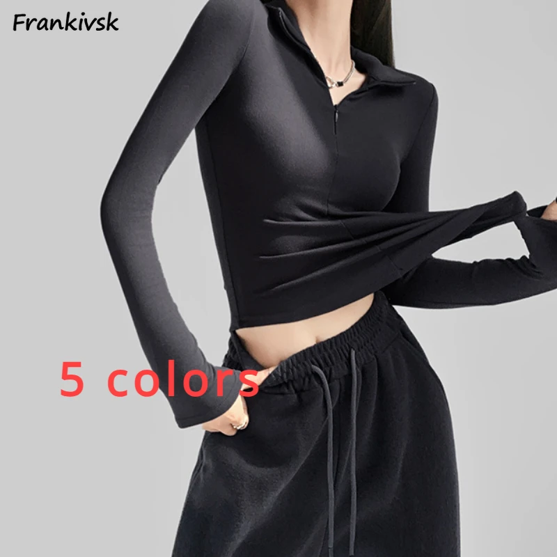 

Women Sportwear T-shirts Skinny High Elastic Ins Clothing Fitness Korean Spring Classical Zipper Long Sleeve Workout Basic Soft