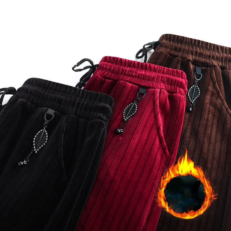 Winter Thick Velvet Wide leg Pants Women High Waist Warm Oversized Plus Velvet Straight pants Plus Size 5XL Elegant Trousers