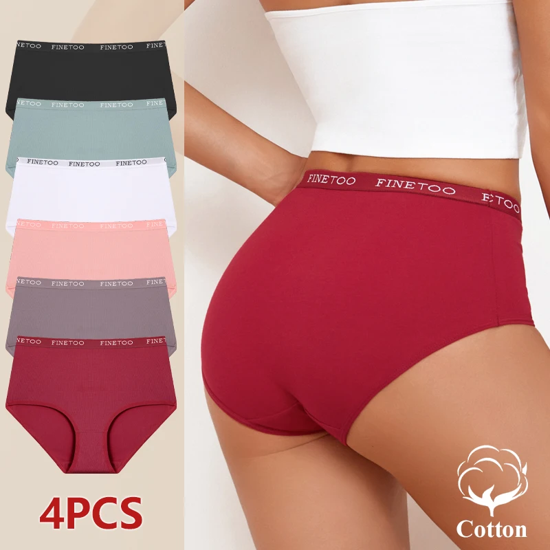 4Pcs S-XXL Cotton High Waist Underpants Women's Seamless High Elastic Belt Panties Comfortable Sports Briefs Breathable Lingerie
