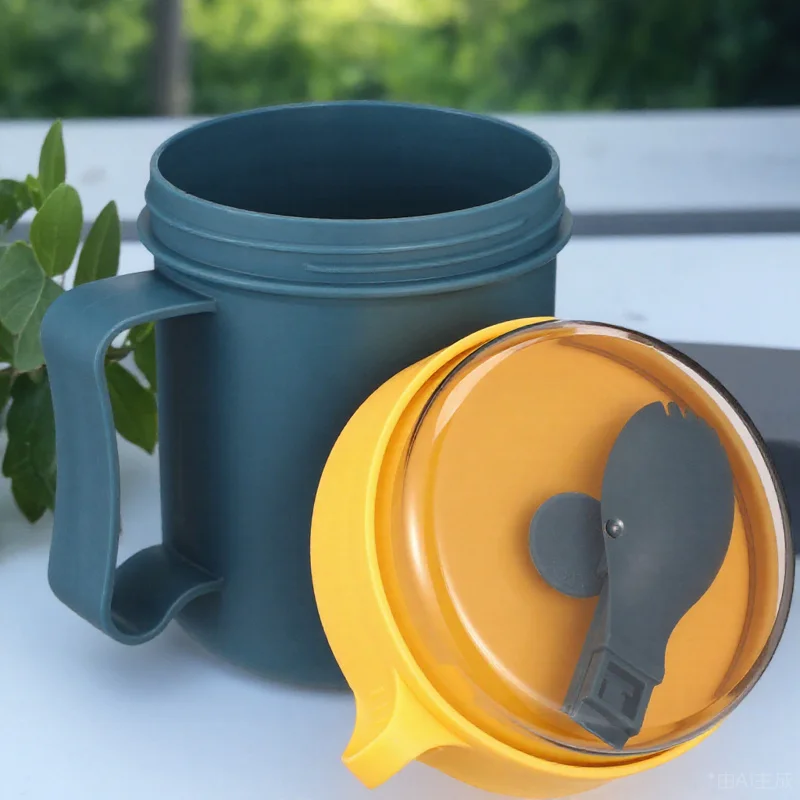 

1Pcs 500Ml Breakfast Cup Portable Soup Cup with Lid Spoon Microwave Safe Sturdy PP Material Comfort Grip for Home Office Cereal