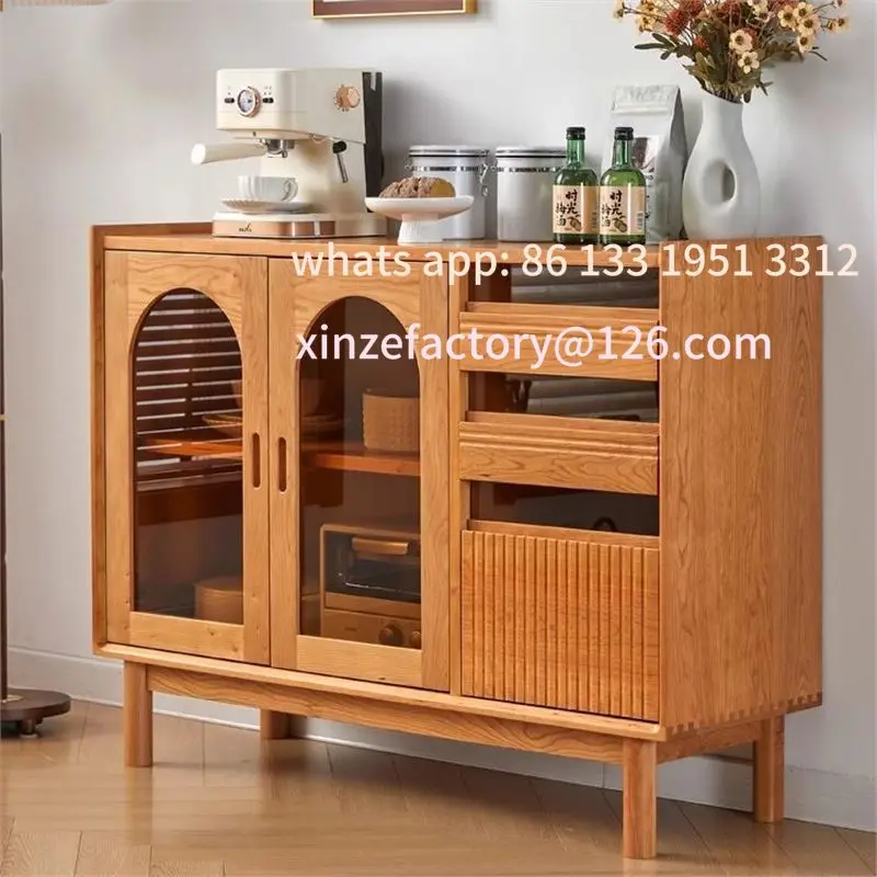 

Customizable Solid Wood Edge Cabinet Cherry Wood Edge Light Luxury Modern Locker