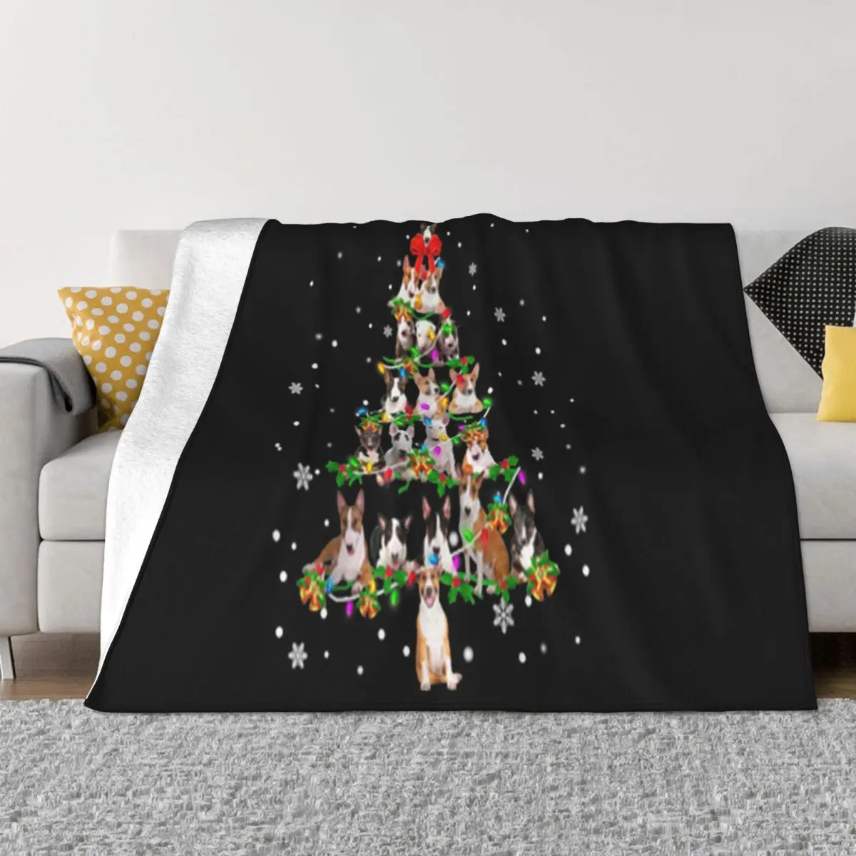 Top Bull Terrier Christmas Tree X'Mas Gift Graphic Letter Popular Style Pattern Game Surprise Throw Blanket