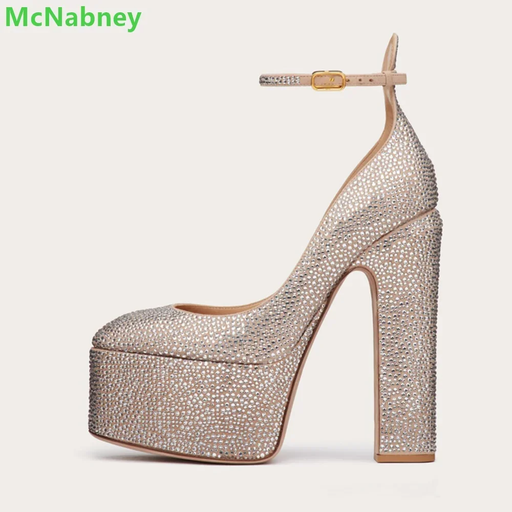 

Platform Square Heel Patent Leather Pumps For Female Women 2025 New Arrival Luxury Simple Design Ankle Buckle Strap Girl's Shoes