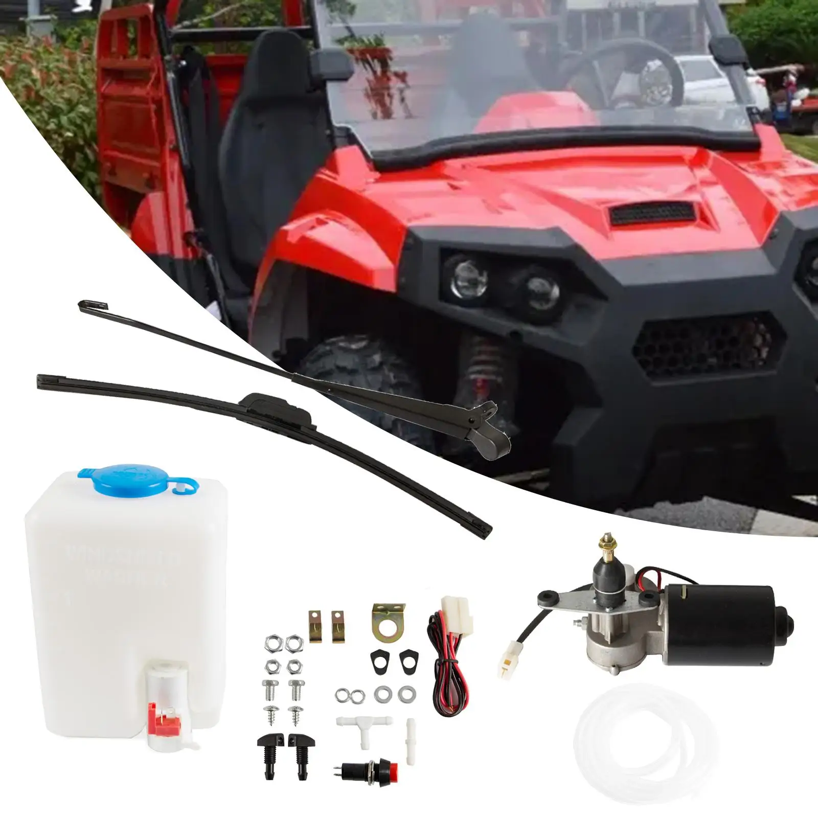 Universal Electric UTV ATV Windshield Wiper Motor Set with Washer Pump Bottle Assembly 12V Replace Parts