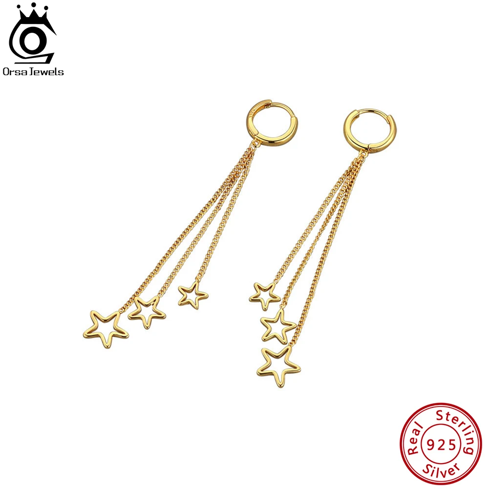 

ORSA JEWELS 925 Sterling Silver 18K Gold Star Tassel Earrings for Women Fashion Tassel Drop Earrings Anniversary Jewelry SE366