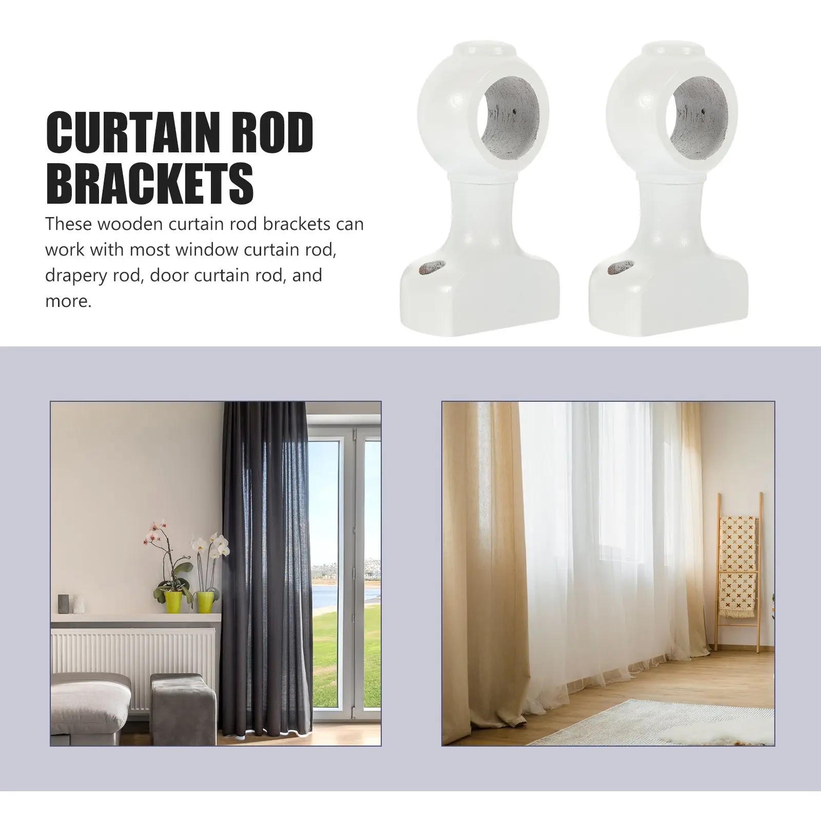 2 Pcs White 28mm Curtain Rod Holders Sturdy Wall Mount Brackets Easy Install Support Base For Door Drapery Rods Home