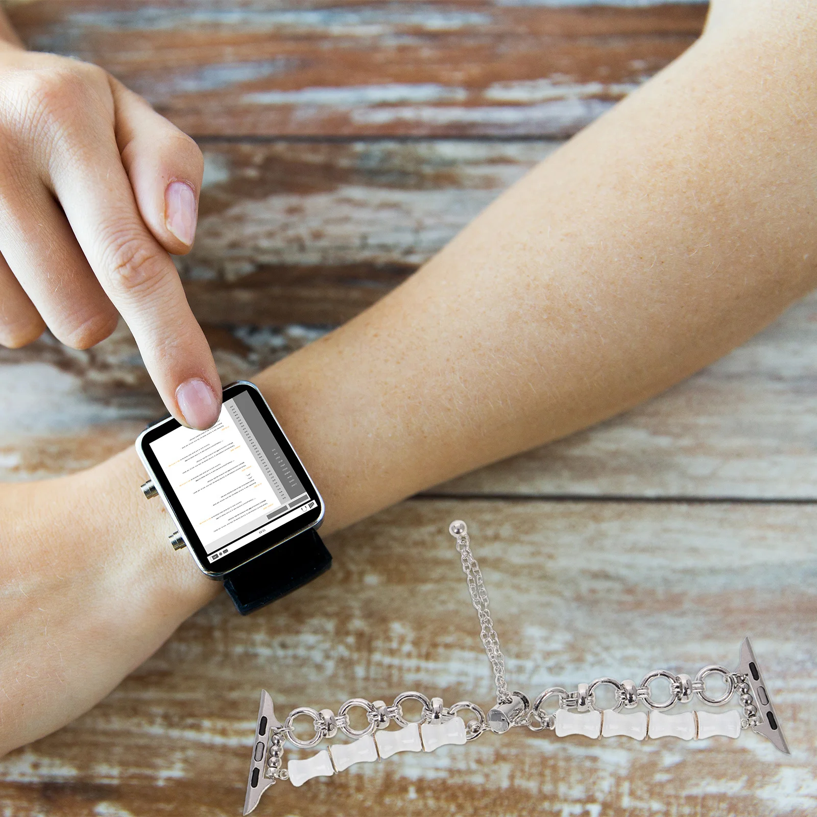 

Unique Bamboo Beaded Bracelet Watch Band Crystal Stone Beads Adjustable Jewelry Strap 42 44 45 49mm Adjustable Strap