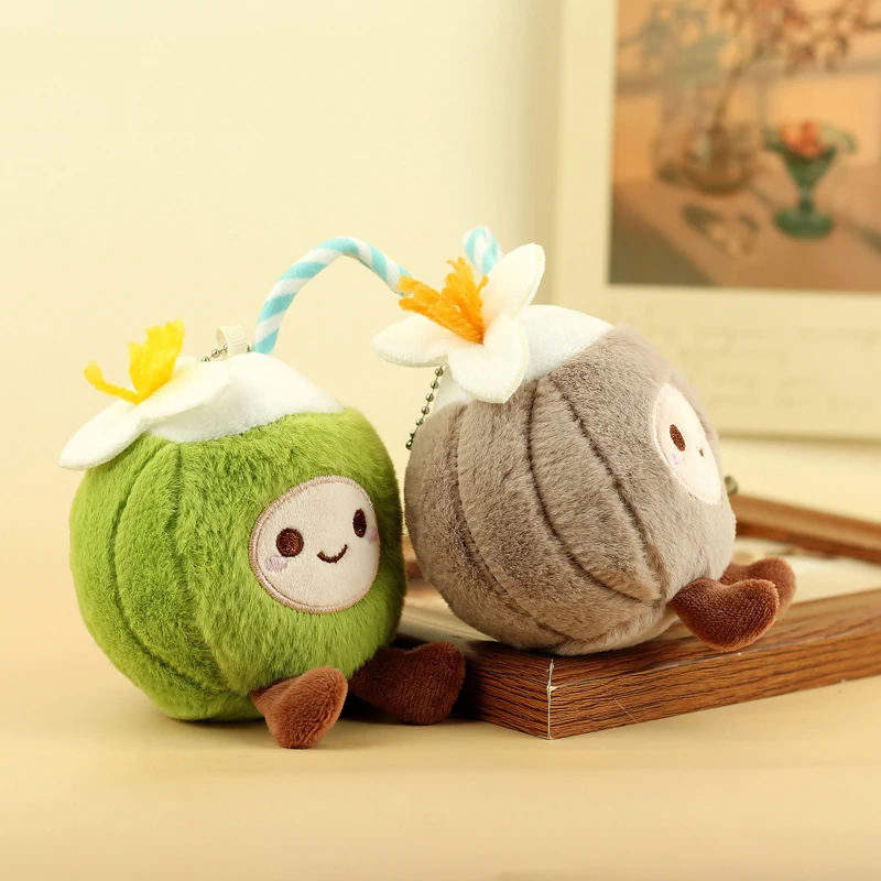 Nowe, zabawne, pluszowe zabawki w kształcie owoców: brązowo-zielone kokosy, urocze breloczki do kluczy, zawieszki do torebek i plecaków, śliczne, kreskówkowe breloczki do szkolnych plecaków, lalki.