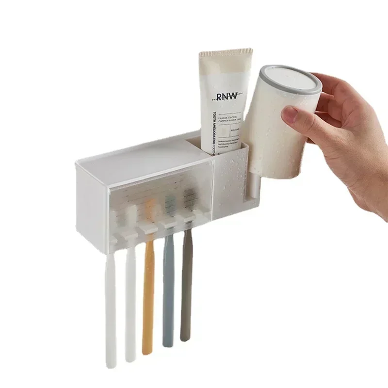 Japanese 5-head toothbrush holder Adhesive dustproof toothbrush and toothpaste holder with cup holder