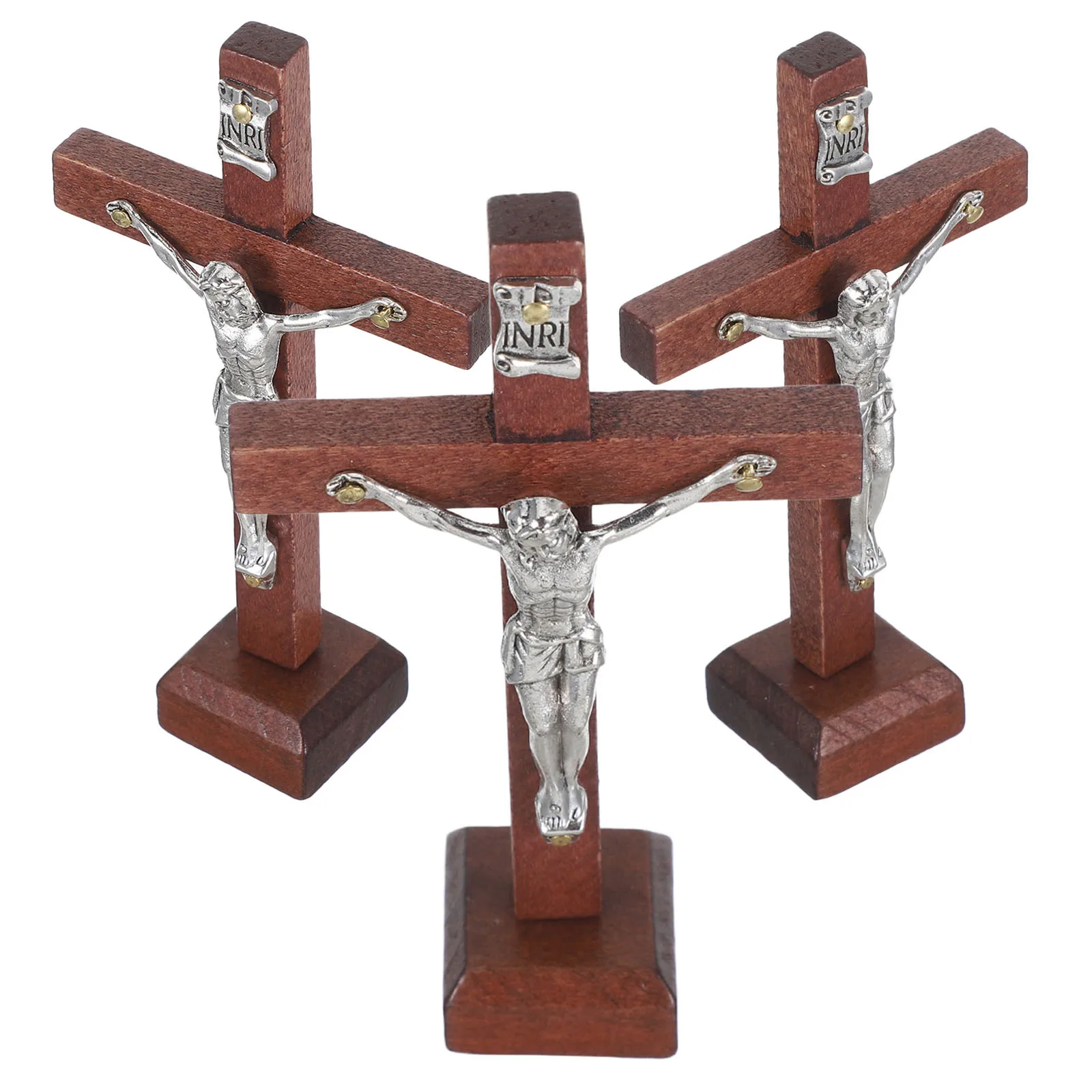 

3Pcs Wooden Table Crosses Decorative Christian Standing Cross for Church Altar Prayer Baptism Tabletop Religious Decoration