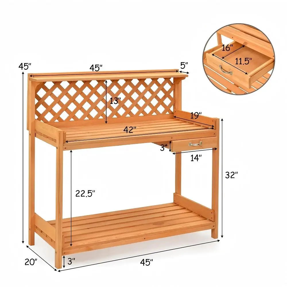 Outdoor Wooden Potting Bench, Gardening Planting Workstation Table for Garden Yard Patio