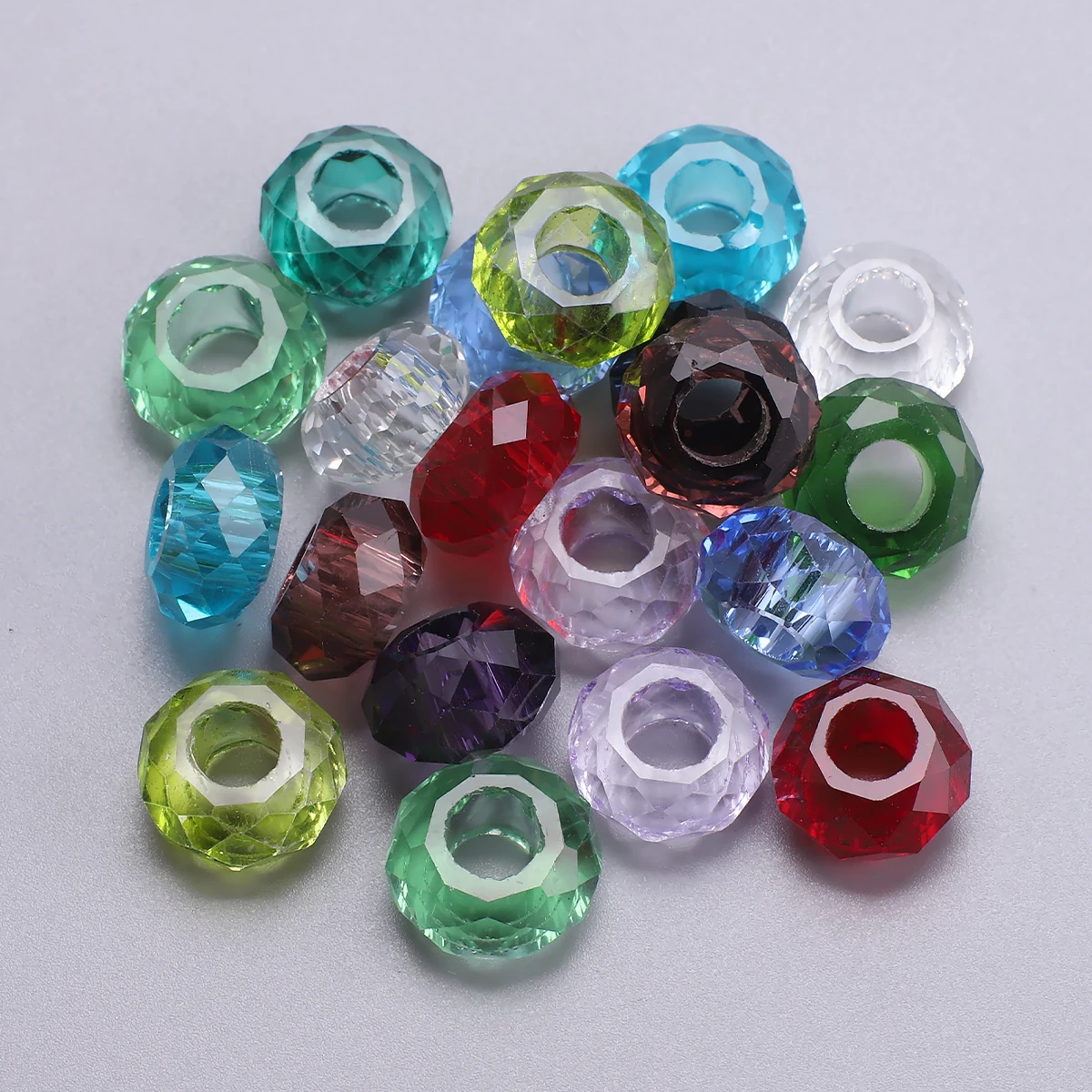 Crystal Beads 20Pcs Large Hole 8x14mm Big Hole Faceted Glass Round Spacer Beads for Charm Bracelets Making DIY Wholesale In Bulk