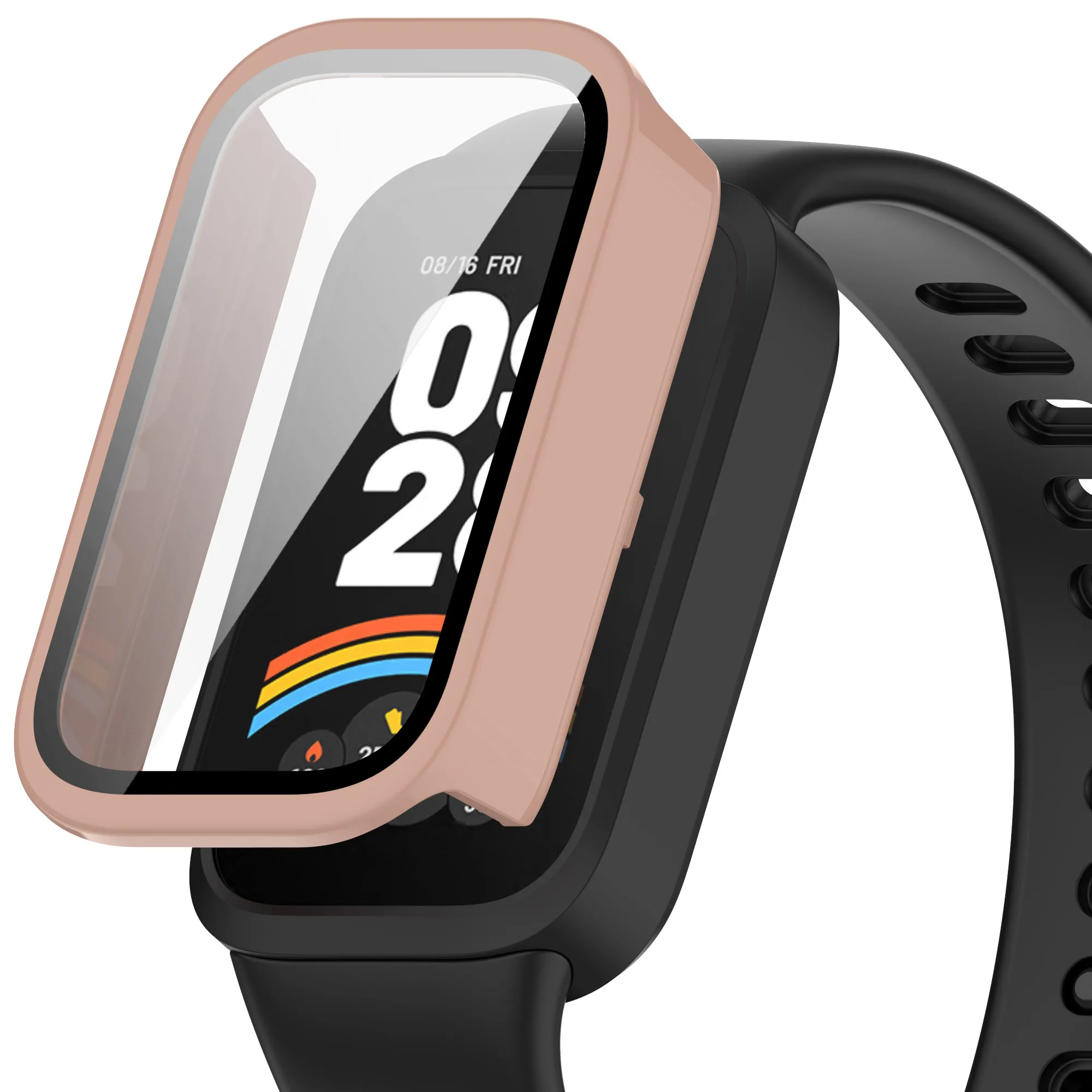 For Xiaomi Smart Band 9 Active / Redmi Band 3 Watch Case PC Cover with Tempered Glass Screen Film - Pink