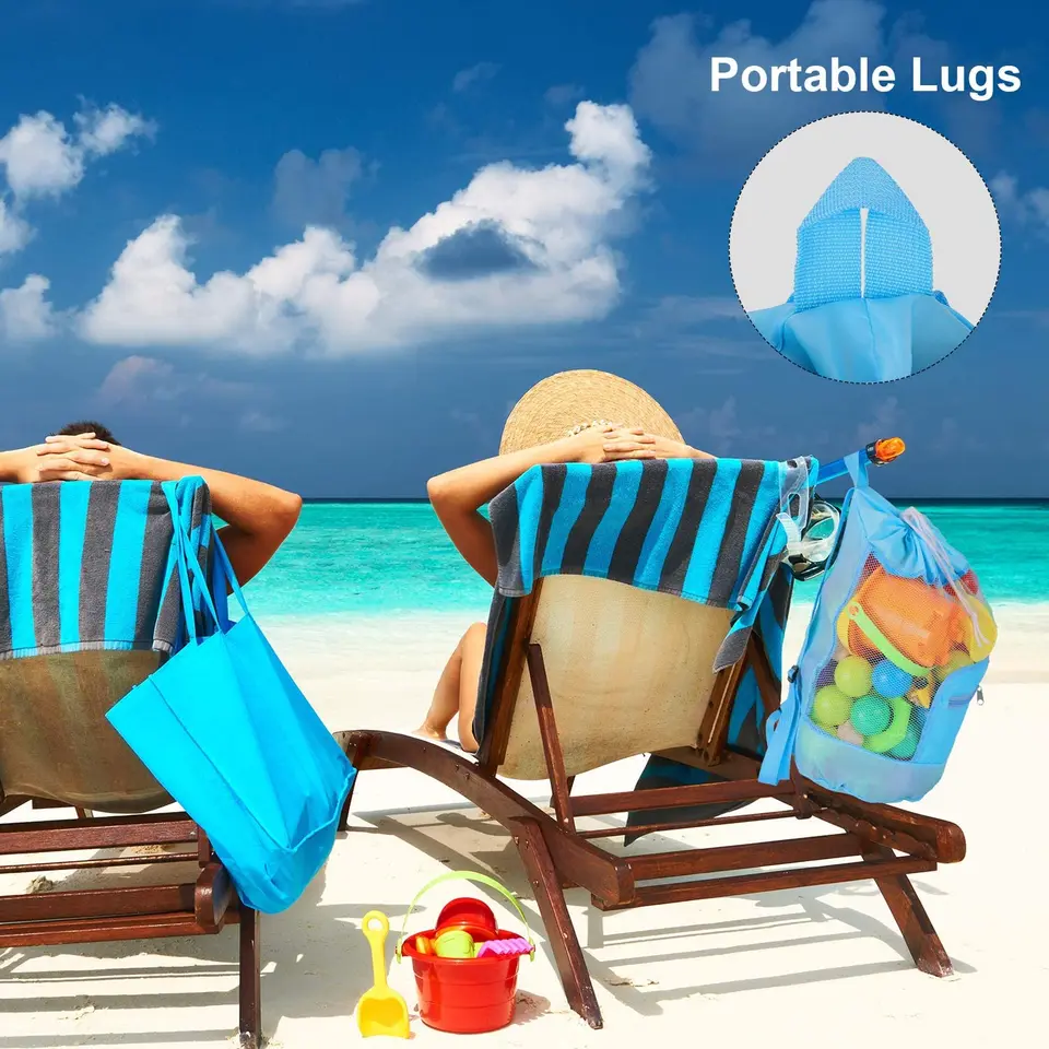 Amfrpar Grand Sac de Plage Pliable en Filet - 2 Pièces pour Rangement de Jouets, Vêtements, Serviette - Sac en Maille pour Enfant et Natation
