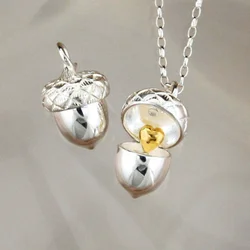 Nonoyes Acorn Pendant Necklace Can Open Pinecone Pendant Cone Box Pendant Women Heart Acorn Charm Pendant Fashion Jewelry